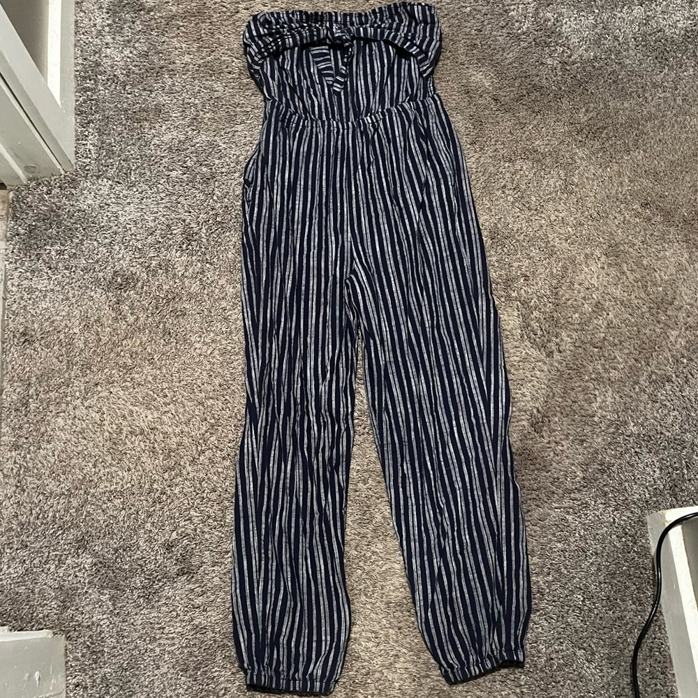 Aerie Blue and White Striped Jumpsuit